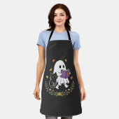 Halloween Geest Kat Leest Boek Bloemendesign_1 Schort (Gedragen)
