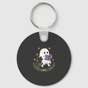 Halloween Geest Kat Leest Boek Bloemendesign_1 Sleutelhanger