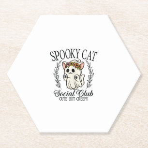 Halloween Geest Kat Sociale Club Retro Griezelen C Kartonnen Onderzetters