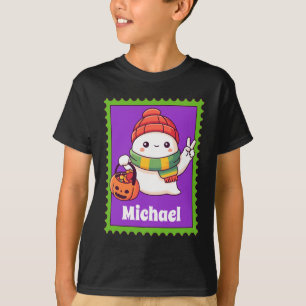 Halloween Geest Kids Naam Postzegel T-shirt