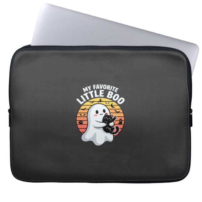 Halloween Geest Kleine Boe Kat Laptop Sleeve (Voorkant)