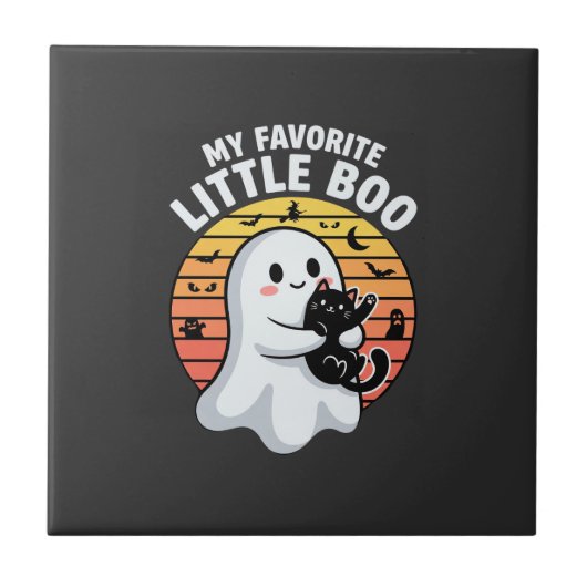Halloween Geest Kleine Boe Kat Tegeltje (Voorkant)