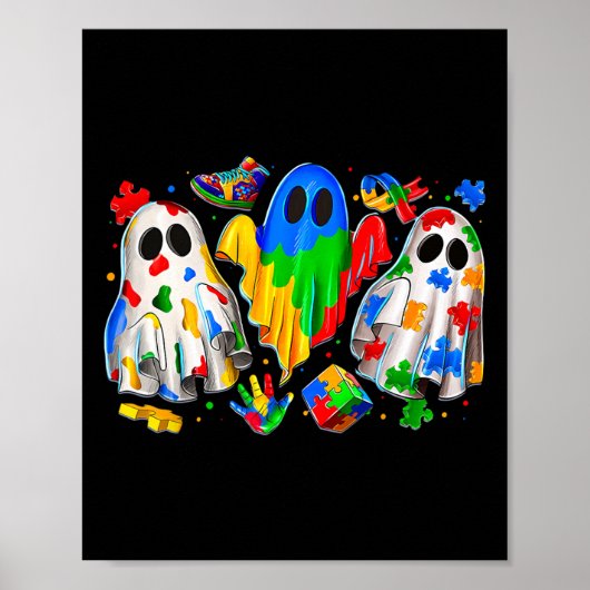 Halloween Geest Kleurrijke Puzzel Lint Autisme Bew Poster (Voorkant)