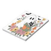 Halloween Geest Lezen Boek Kat Notitieblok (Linkerzijde)