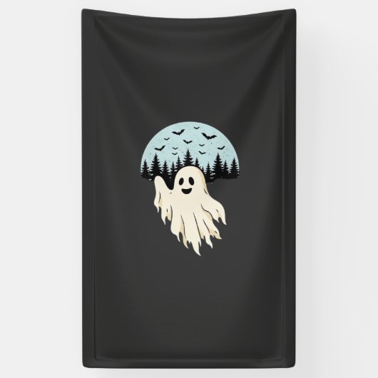 Halloween Geest Maan Bos Ontwerp_1 Spandoek (Verticaal)