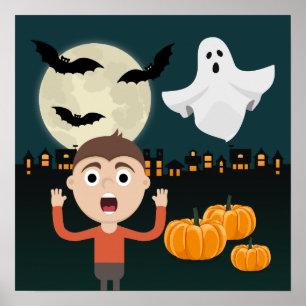 Halloween Geest Maan Vleermuizen Illustratie Poste Poster