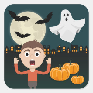 Halloween Geest Maan Vleermuizen Illustratie Stick Vierkante Sticker
