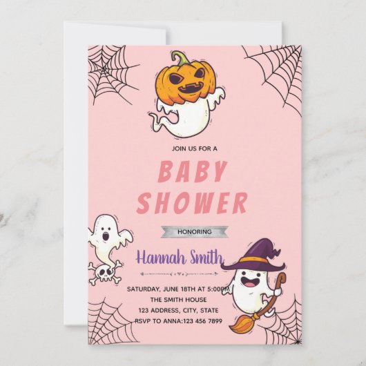Halloween geest meisje babyshower uitnodiging (Voorkant)