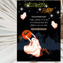 Halloween Geest Meisje en Pompoen Feest Kaart