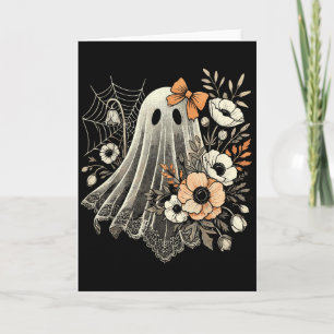 Halloween Geest Met Bloemen Vintage Kaart