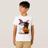 Halloween Geest Met Pompoen Kat 👻 T-shirt (Voorkant volledig)