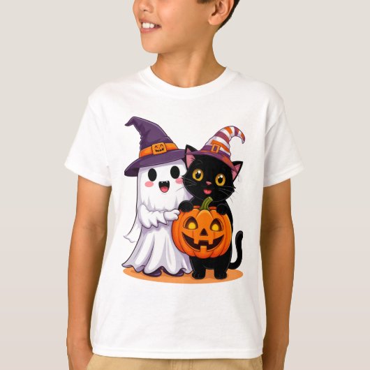 Halloween Geest Met Pompoen Kat 👻 T-shirt (Voorkant)