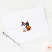Halloween Geest Met Pompoen Kat 👻 Vierkante Sticker (Envelop)