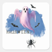HALLOWEEN Geest Met Spin Vierkante Sticker (Voorkant)