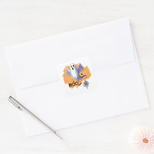 HALLOWEEN Geest Met Spinnenweb Vierkante Sticker (Envelop)