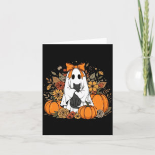 Halloween Geest met Zwarte Kat Groovy Bloemen Kaart