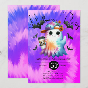 Halloween Geest Neon Feest Tie Dye Hand Getekend  Kaart