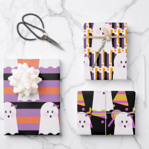 Halloween Geest Paars Oranje Spook Inpakpapier Vel