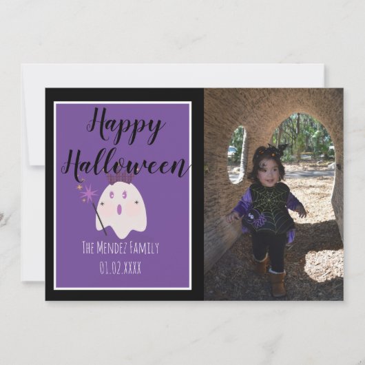 Halloween Geest Paarse Magische Fotokaart Feestdagenkaart (Voorkant)