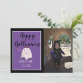 Halloween Geest Paarse Magische Fotokaart Feestdagenkaart (Staand voorkant)