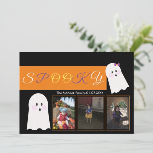 Halloween Geest Patroon Collage Foto Kaart (Staand voorkant)