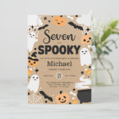 Halloween Geest Pompoen 7e Verjaardagsfeestje Kaart (Staand voorkant)