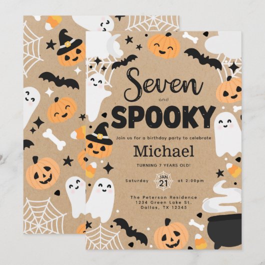 Halloween Geest Pompoen 7e Verjaardagsfeestje Kaart (Voorkant / Achterkant)