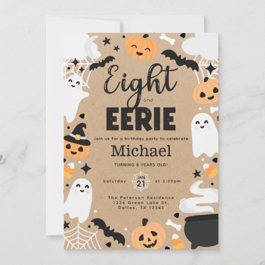 Halloween Geest Pompoen 8e Verjaardagsfeestje Kaart (Voorkant)