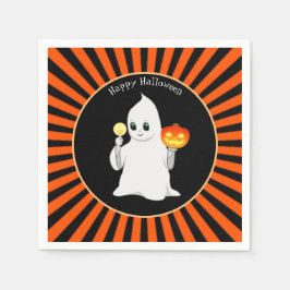 Halloween Geest & Pompoen op Zwart & Oranje Servet