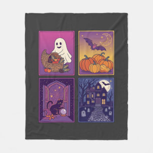 Halloween Geest Pompoenen Zwarte Kat Spookhuis B Fleece Deken