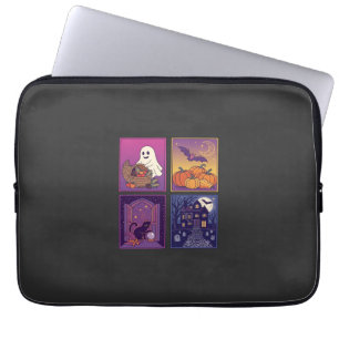 Halloween Geest Pompoenen Zwarte Kat Spookhuis B Laptop Sleeve