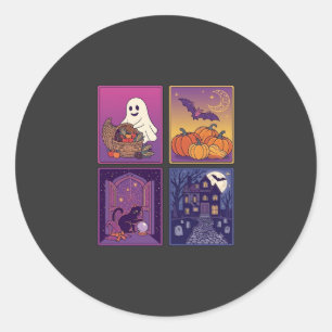 Halloween Geest Pompoenen Zwarte Kat Spookhuis B Ronde Sticker