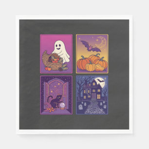 Halloween Geest Pompoenen Zwarte Kat Spookhuis B Servet