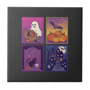 Halloween Geest Pompoenen Zwarte Kat Spookhuis B Tegeltje