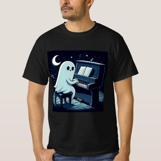 Halloween geest spelen piano grappig t-shirt (Voorkant)