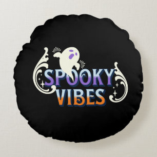 Halloween Geest Spoky Vibes Typografie Lettering Rond Kussen