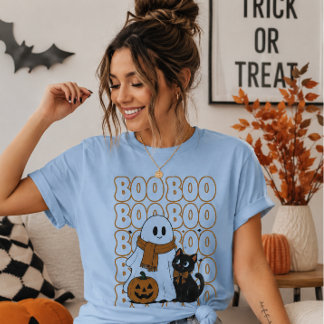 Halloween Geest T-Shirt Schattige Kat Pompoen