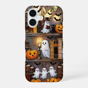 Halloween Geest Telefoon Hoesje Pompoen Kat Boeken iPhone 16 Hoesje