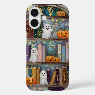 Halloween Geest Telefoonhoes Pompoen Boekenplank C iPhone 16 Hoesje
