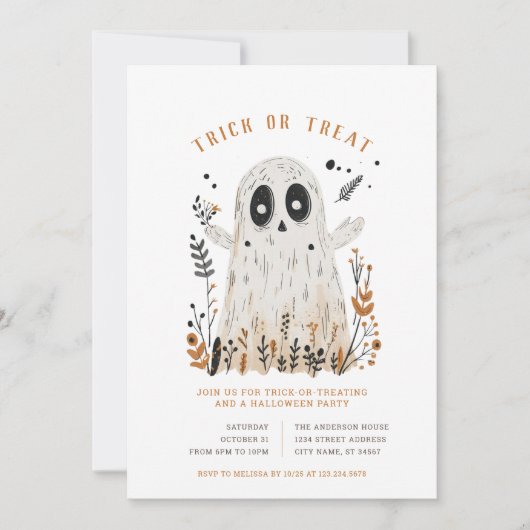 Halloween Geest Trick or Treat Uitnodigingen (Voorkant)