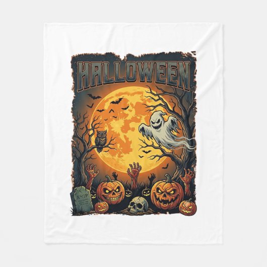 Halloween Geest Volle Maan Jack Lanterns Zombie Ha Fleece Deken (Voorkant)