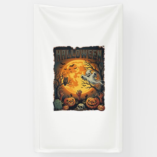 Halloween Geest Volle Maan Jack Lanterns Zombie Ha Spandoek (Verticaal)