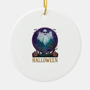 Halloween Geest Zonnebril Paarse Maan Kerkhof_1 Keramisch Ornament
