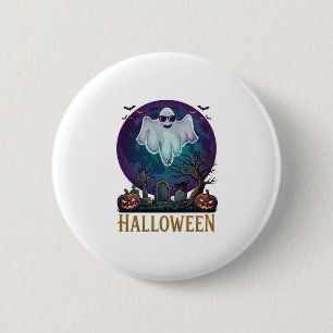 Halloween Geest Zonnebril Paarse Maan Kerkhof_1 Ronde Button 5,7 Cm