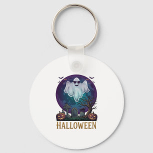 Halloween Geest Zonnebril Paarse Maan Kerkhof_1 Sleutelhanger
