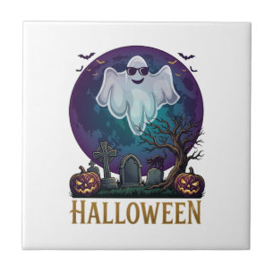Halloween Geest Zonnebril Paarse Maan Kerkhof_1 Tegeltje