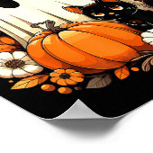 Halloween Geest Zwarte Kat Bloemig Groovy Poster (Hoek)