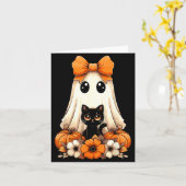 Halloween Geest Zwarte Kat Groovy Kaart (Gele Bloem)