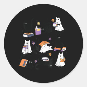 Halloween Geest Zwarte Kat Leest Boek Kostuum Ronde Sticker