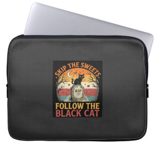 Halloween Geestachtige Zwarte Kat Ondeugendheid Laptop Sleeve